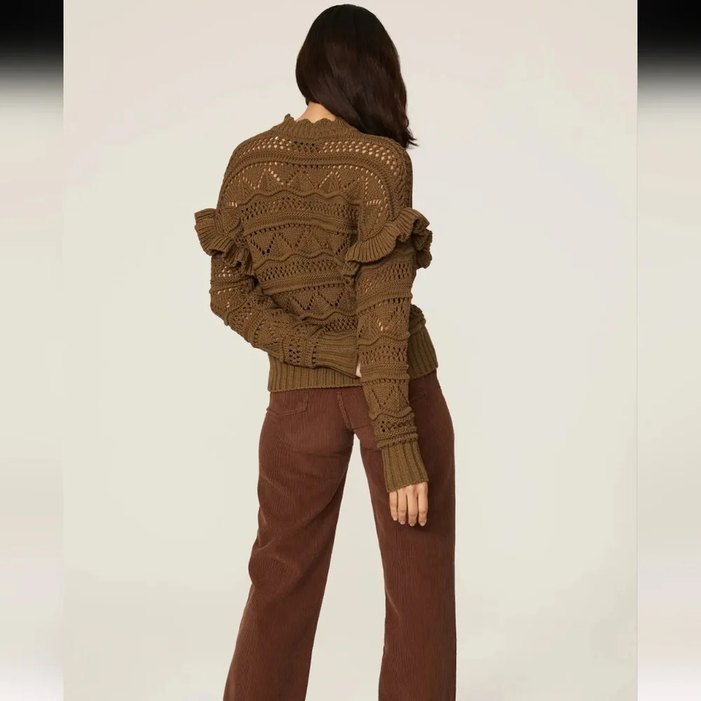 Joie Hockley Olive Knit Ruffle Sweater Size XS